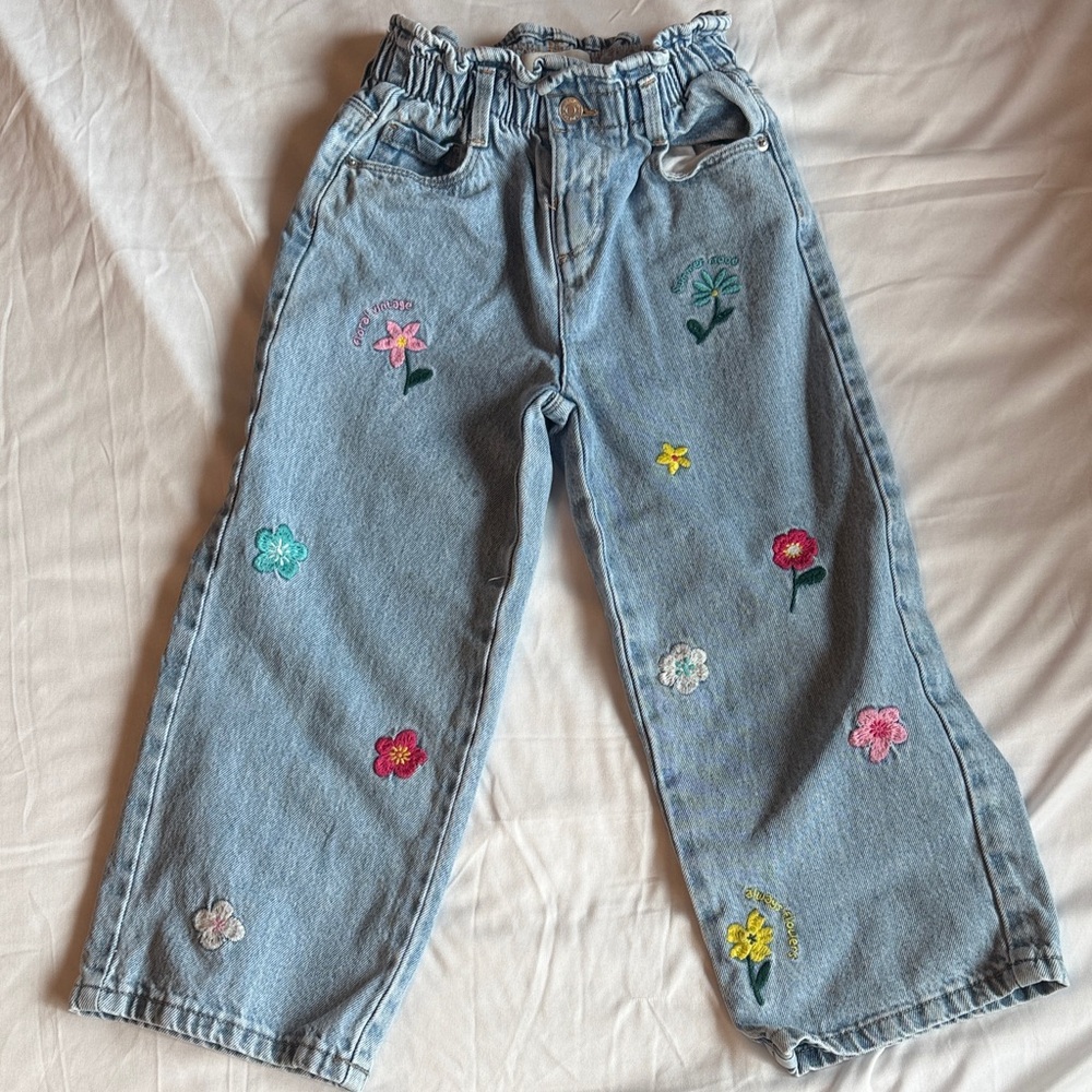 Zara Light Blue Embroidered Floral Jeans